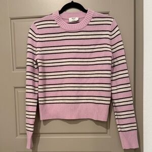 Aritzia Pink and Brown Striped Crew Neck Cashmere Sweater AND Beanie Hat